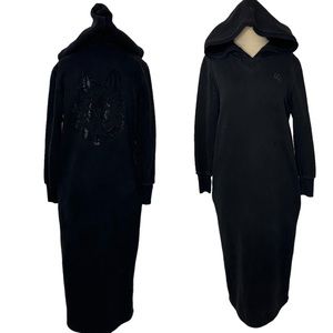 Fox black long sweater dress hoodie Small